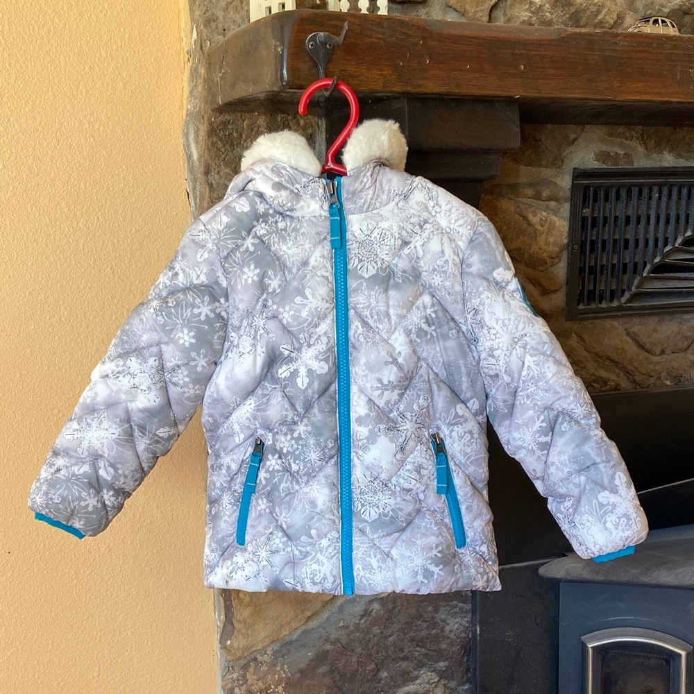 Kids Snozu Snowflake Patterned Winter Puffer Jacket, Fleece, Faux Fur, Size 3T